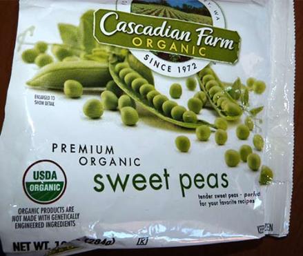 Package of frozen Cascadian Farm organic sweet peas.